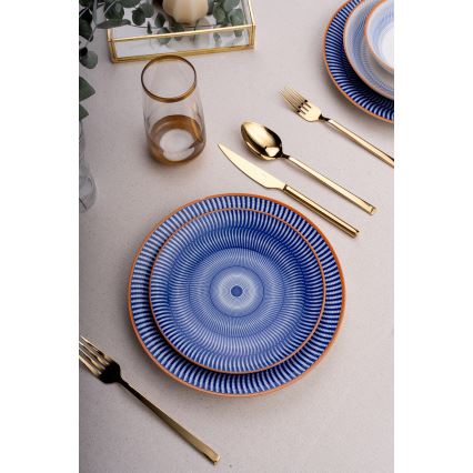 Conjunto de jantar 24 peças azul/laranja/porcelana