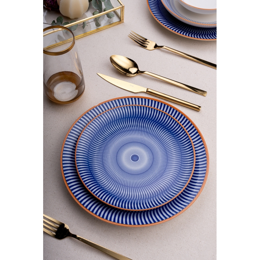 Conjunto de jantar 24 peças azul/laranja/porcelana