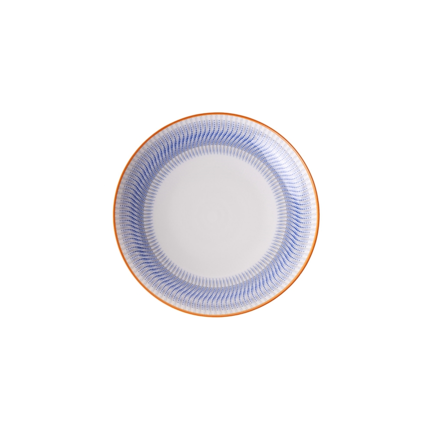 Conjunto de jantar 24 peças azul/laranja/porcelana