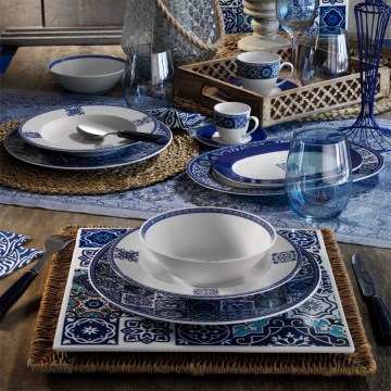 Conjunto de jantar 24 peças azul/porcelana