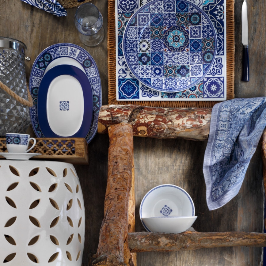 Conjunto de jantar 24 peças azul/porcelana