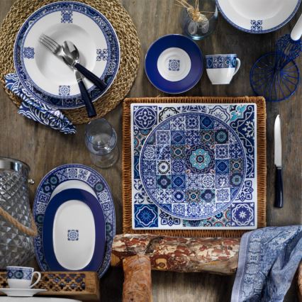 Conjunto de jantar 24 peças azul/porcelana