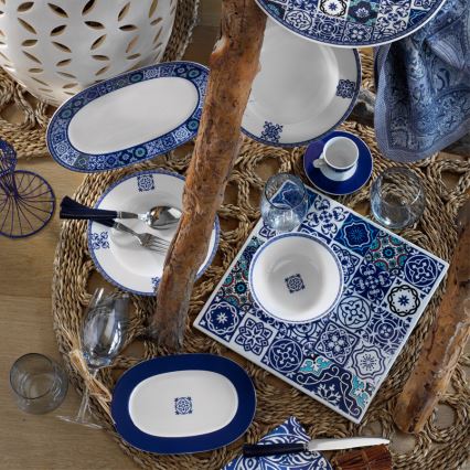 Conjunto de jantar 24 peças azul/porcelana