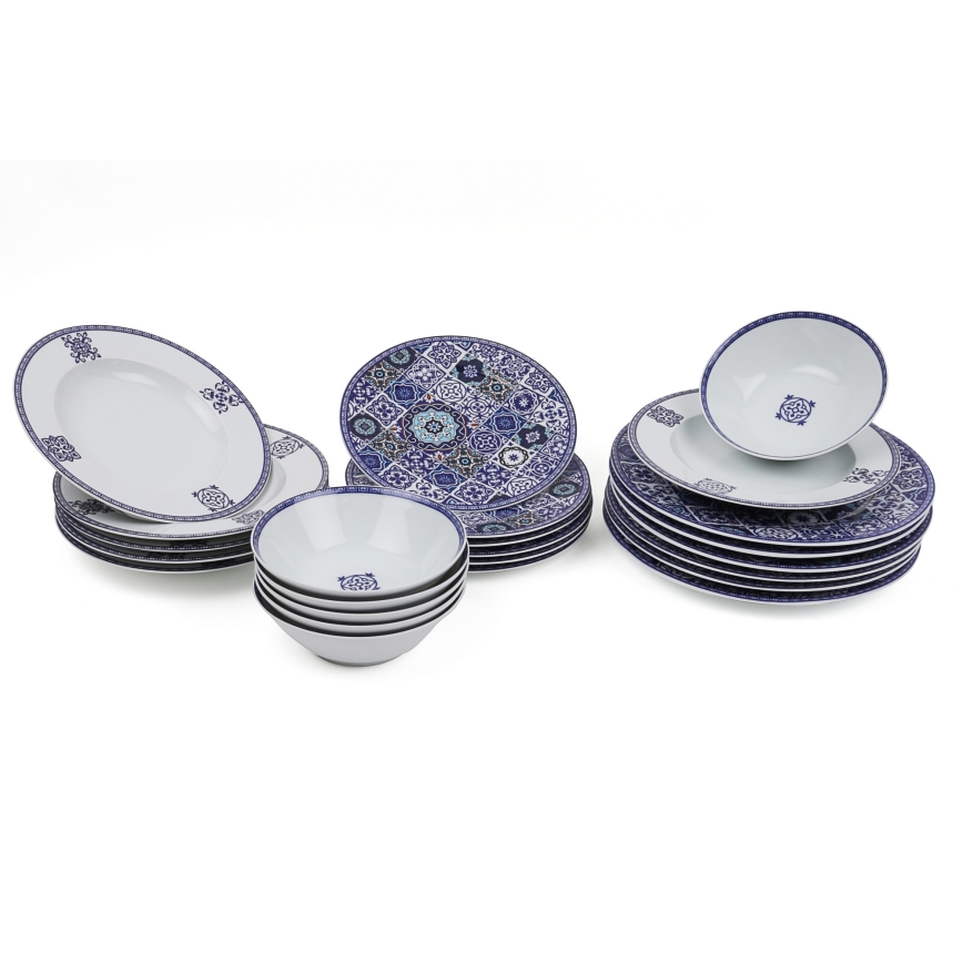 Conjunto de jantar 24 peças azul/porcelana