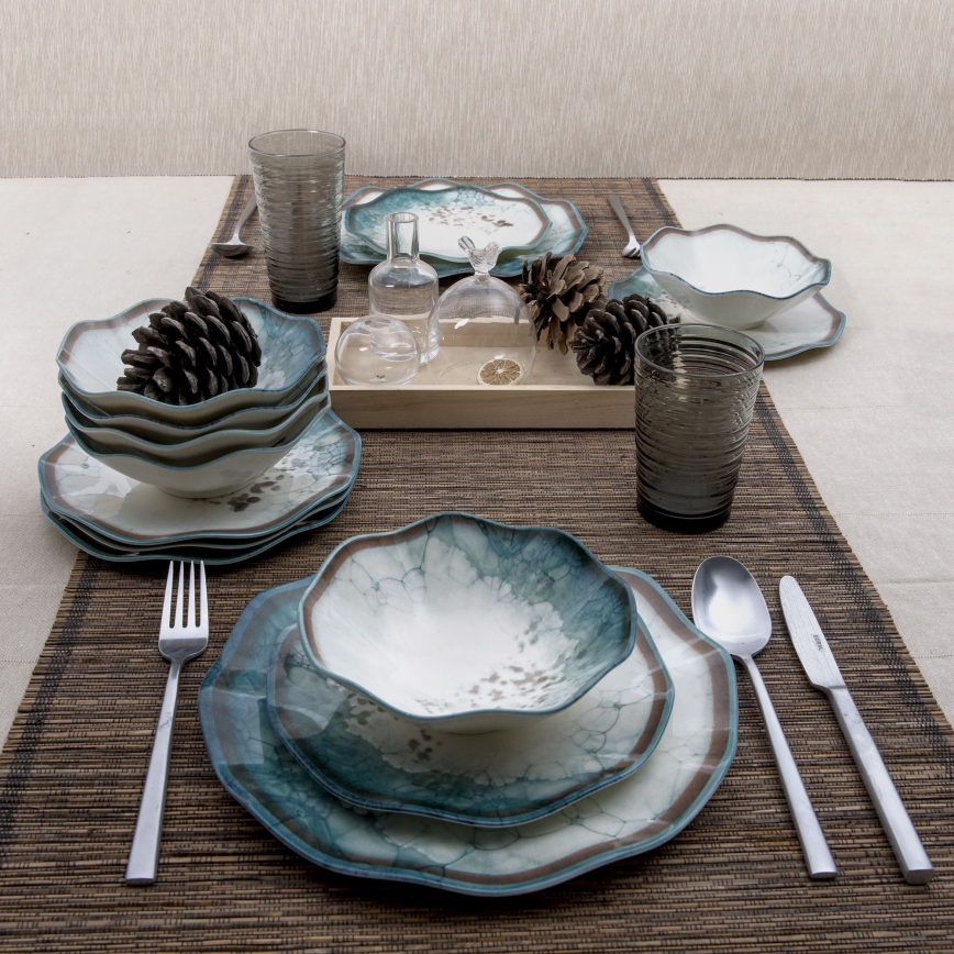 Conjunto de jantar 24 peças azul/porcelana