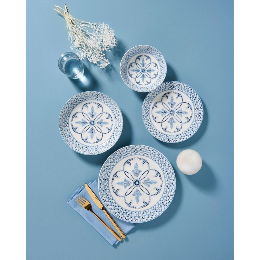 Conjunto de jantar 24 peças azul/porcelana