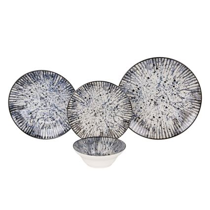 Conjunto de jantar 24 peças azul/preto/cerâmica