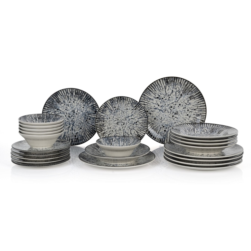 Conjunto de jantar 24 peças azul/preto/cerâmica