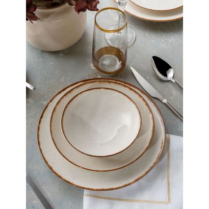 Conjunto de jantar 24 peças bege/castanho/porcelana