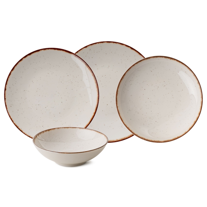Conjunto de jantar 24 peças bege/castanho/porcelana
