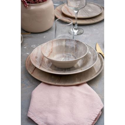 Conjunto de jantar 24 peças bege/cinzento/cerâmica