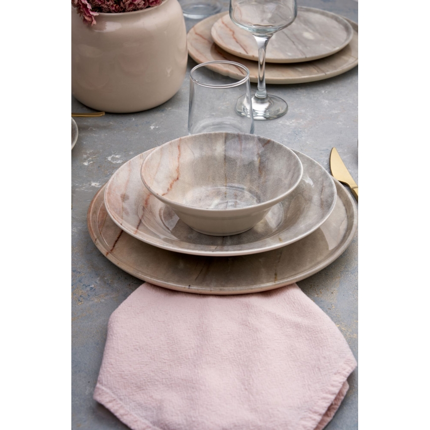 Conjunto de jantar 24 peças bege/cinzento/cerâmica