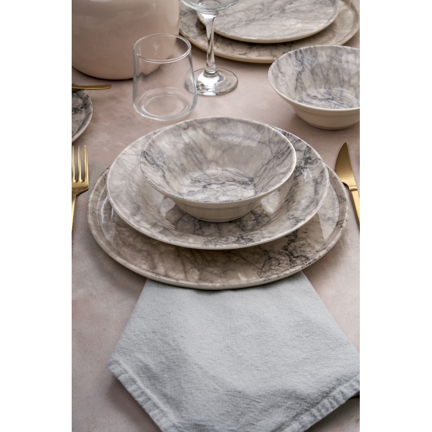 Conjunto de jantar 24 peças bege/cinzento em cerâmica
