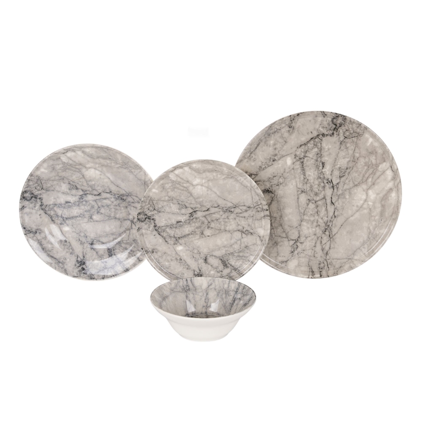 Conjunto de jantar 24 peças bege/cinzento em cerâmica