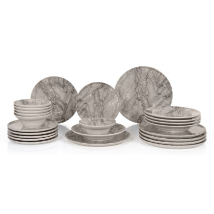 Conjunto de jantar 24 peças bege/cinzento em cerâmica