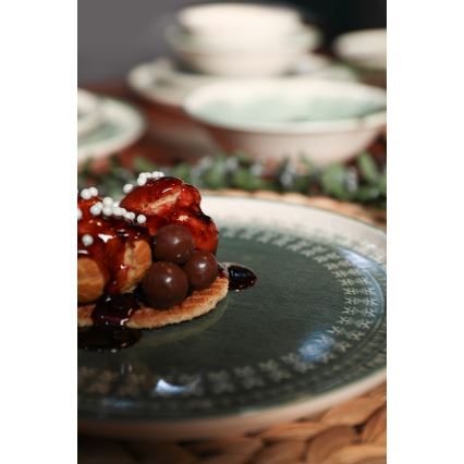 Conjunto de jantar 24 peças bege/verde/grés