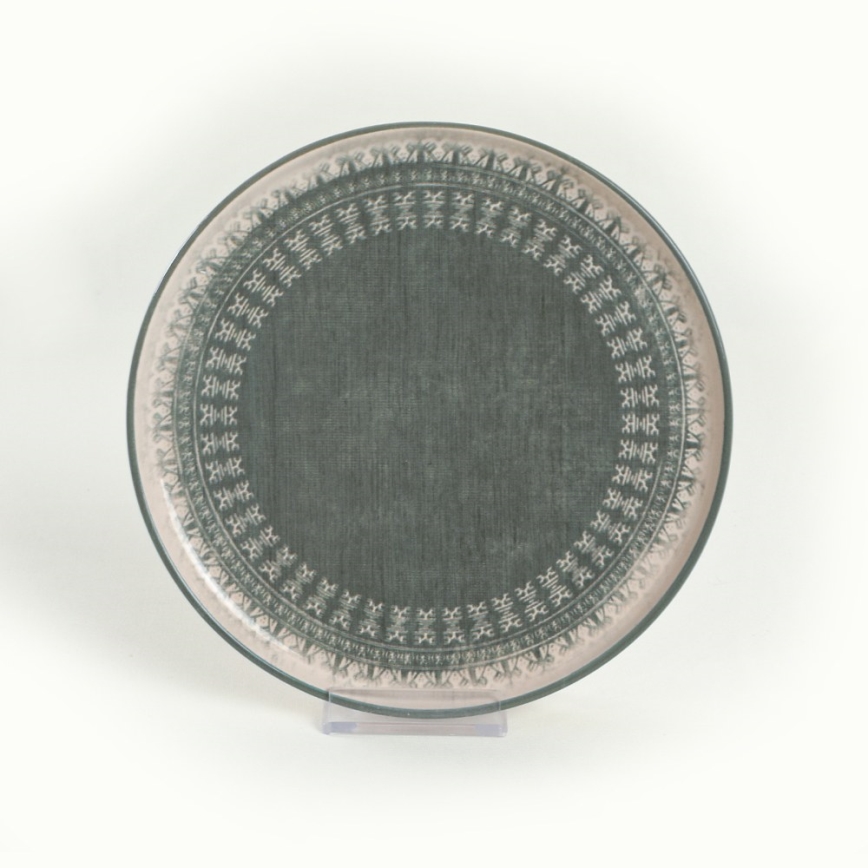 Conjunto de jantar 24 peças bege/verde/grés