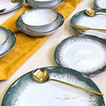 Conjunto de jantar 24 peças branco/antracite/cerâmica