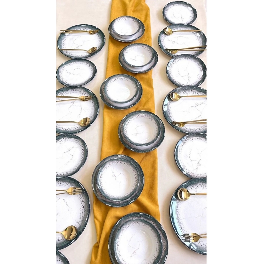 Conjunto de jantar 24 peças branco/antracite/cerâmica