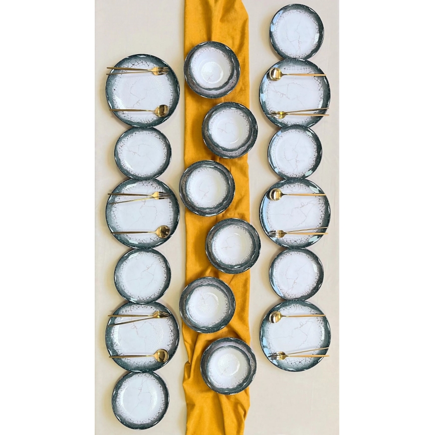 Conjunto de jantar 24 peças branco/antracite/cerâmica