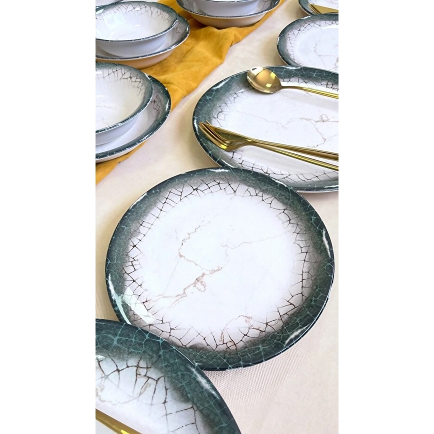 Conjunto de jantar 24 peças branco/antracite/cerâmica