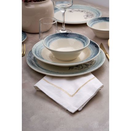 Conjunto de jantar 24 peças branco/azul/cerâmica