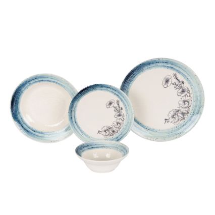 Conjunto de jantar 24 peças branco/azul/cerâmica