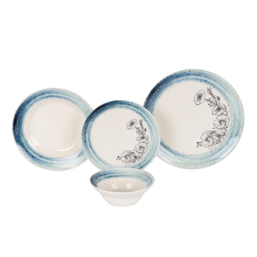 Conjunto de jantar 24 peças branco/azul/cerâmica