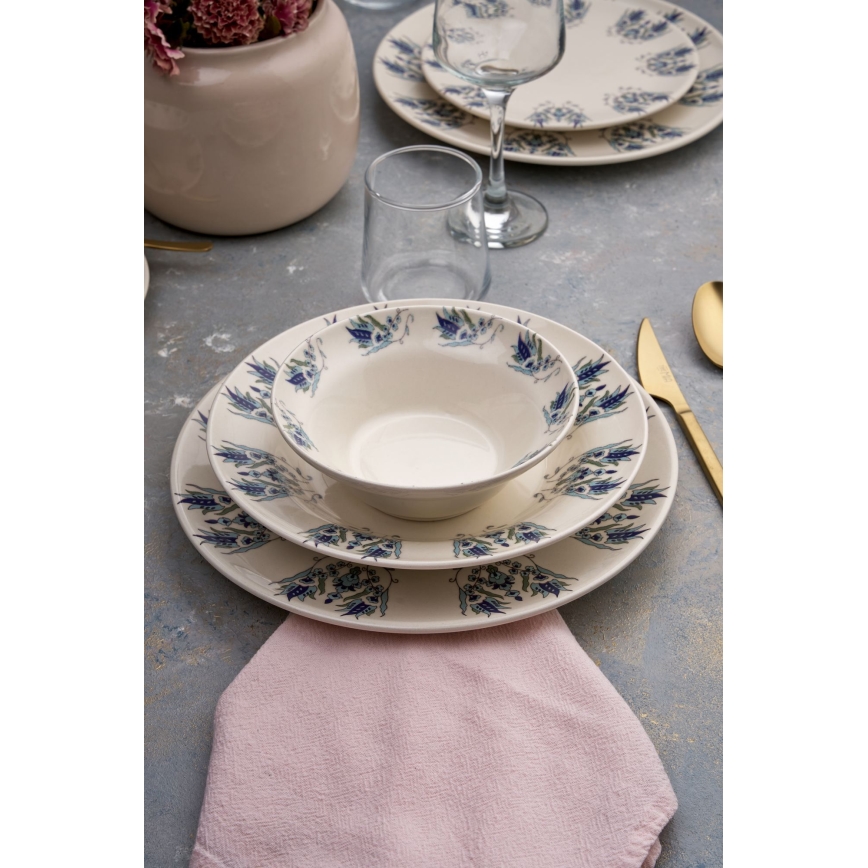 Conjunto de jantar 24 peças branco/azul/cerâmica