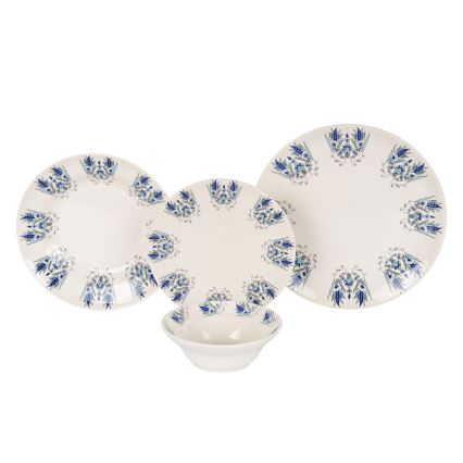 Conjunto de jantar 24 peças branco/azul/cerâmica