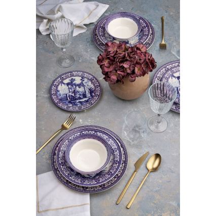 Conjunto de jantar 24 peças branco/azul/cerâmica