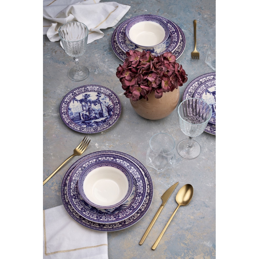 Conjunto de jantar 24 peças branco/azul/cerâmica