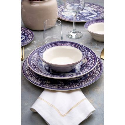 Conjunto de jantar 24 peças branco/azul/cerâmica