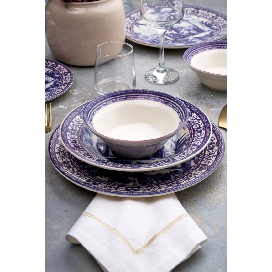 Conjunto de jantar 24 peças branco/azul/cerâmica