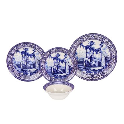 Conjunto de jantar 24 peças branco/azul/cerâmica