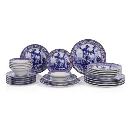 Conjunto de jantar 24 peças branco/azul/cerâmica