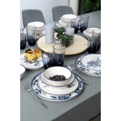 Conjunto de jantar 24 peças, branco/azul, em cerâmica