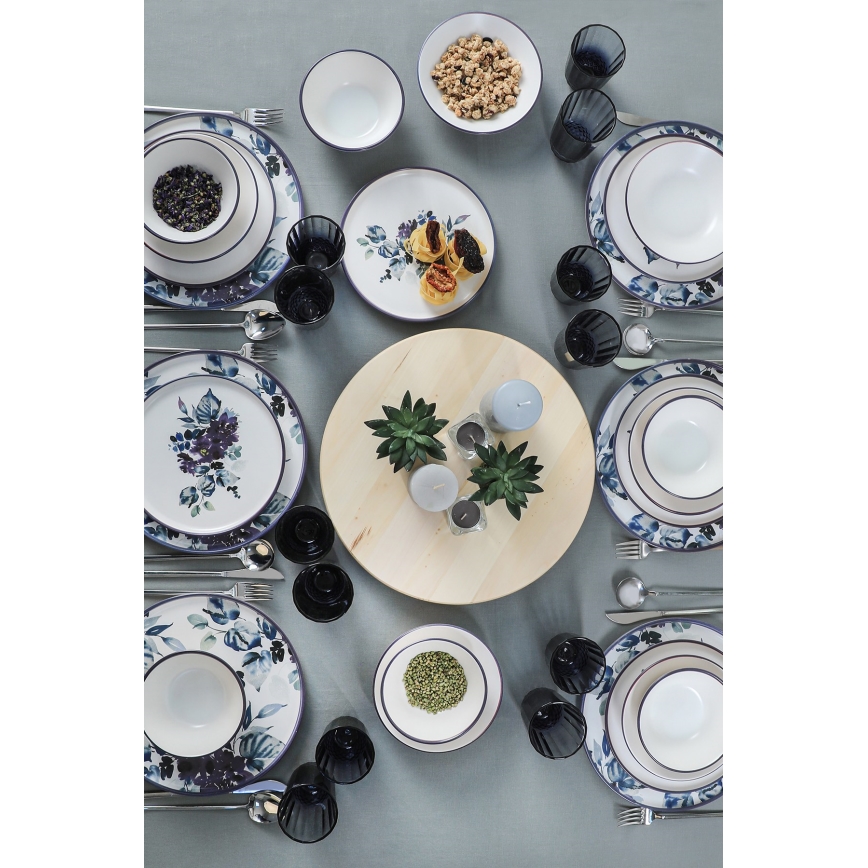 Conjunto de jantar 24 peças, branco/azul, em cerâmica