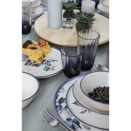 Conjunto de jantar 24 peças, branco/azul, em cerâmica