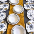 Conjunto de jantar, 24 peças, branco/azul, em cerâmica