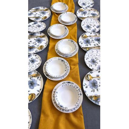 Conjunto de jantar, 24 peças, branco/azul, em cerâmica