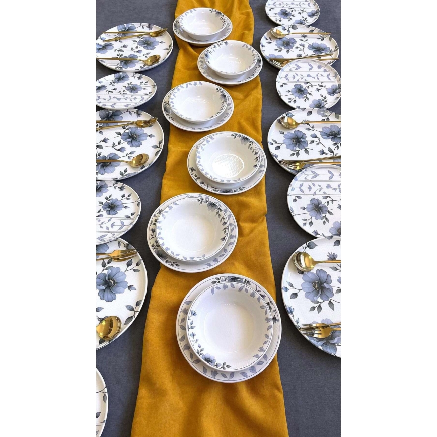 Conjunto de jantar, 24 peças, branco/azul, em cerâmica