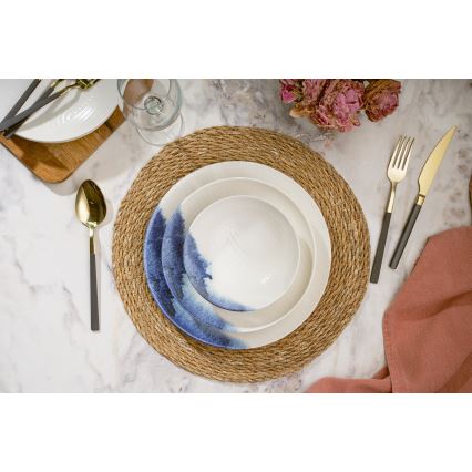 Conjunto de jantar 24 peças branco/azul, em porcelana