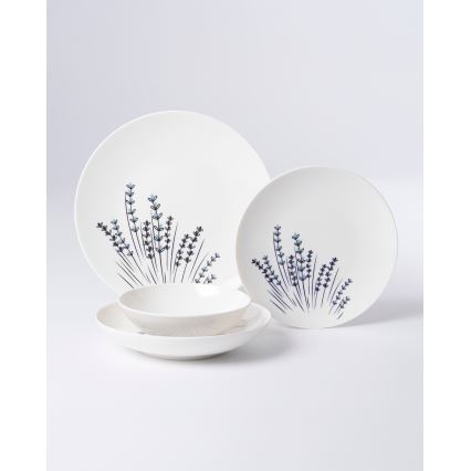 Conjunto de jantar 24 peças, branco/azul, em porcelana
