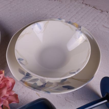 Conjunto de jantar 24 peças branco/azul em porcelana