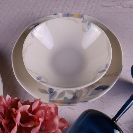 Conjunto de jantar 24 peças branco/azul em porcelana
