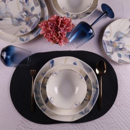 Conjunto de jantar 24 peças branco/azul em porcelana