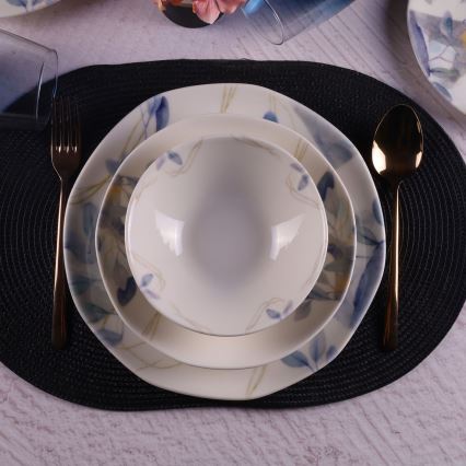 Conjunto de jantar 24 peças branco/azul em porcelana