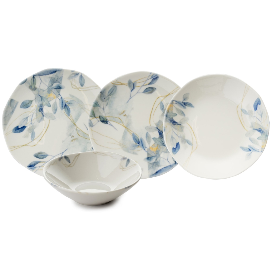 Conjunto de jantar 24 peças branco/azul em porcelana