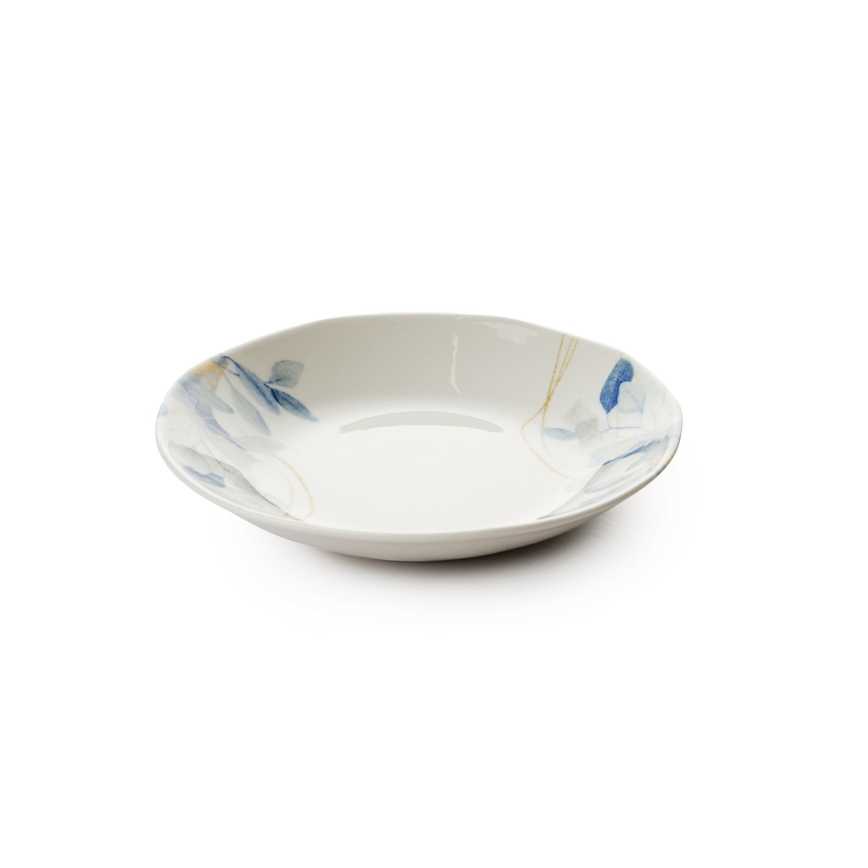 Conjunto de jantar 24 peças branco/azul em porcelana